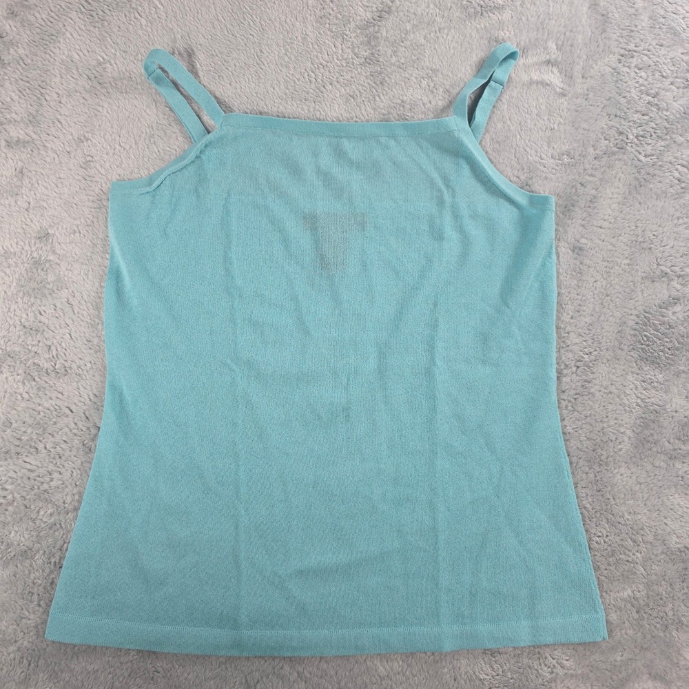 Dialogue Women XS Aqua Blue Knit Camisole Adjustable Strap Square Neck Tank Top